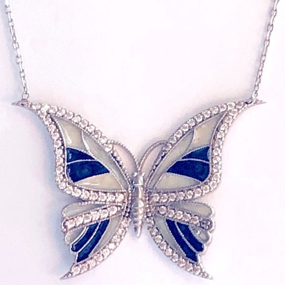 Jewelry - 925 silver blue white butterfly cz necklace